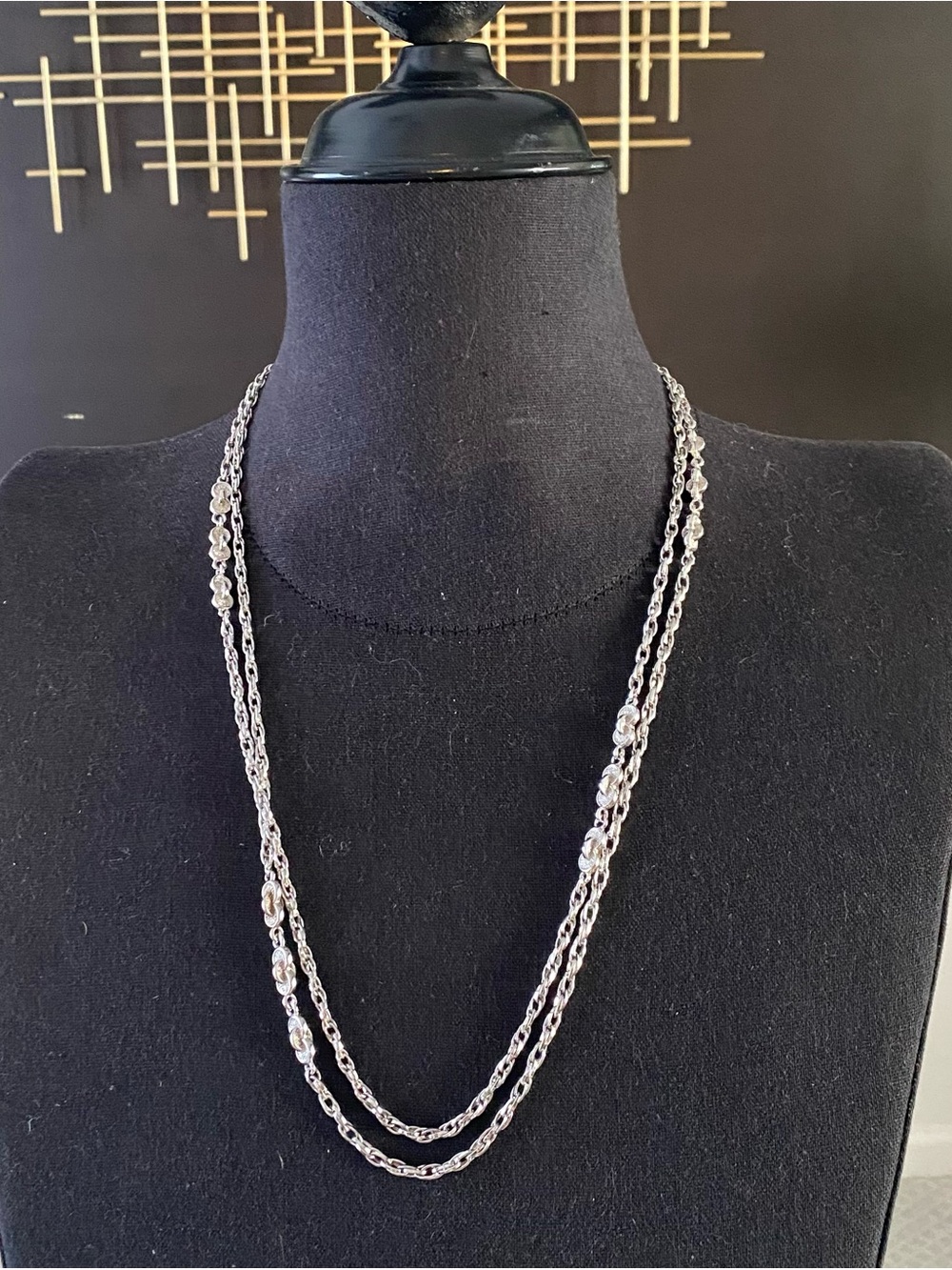Monet Extra Long Flapper Necklace 54” Silver Tone Link